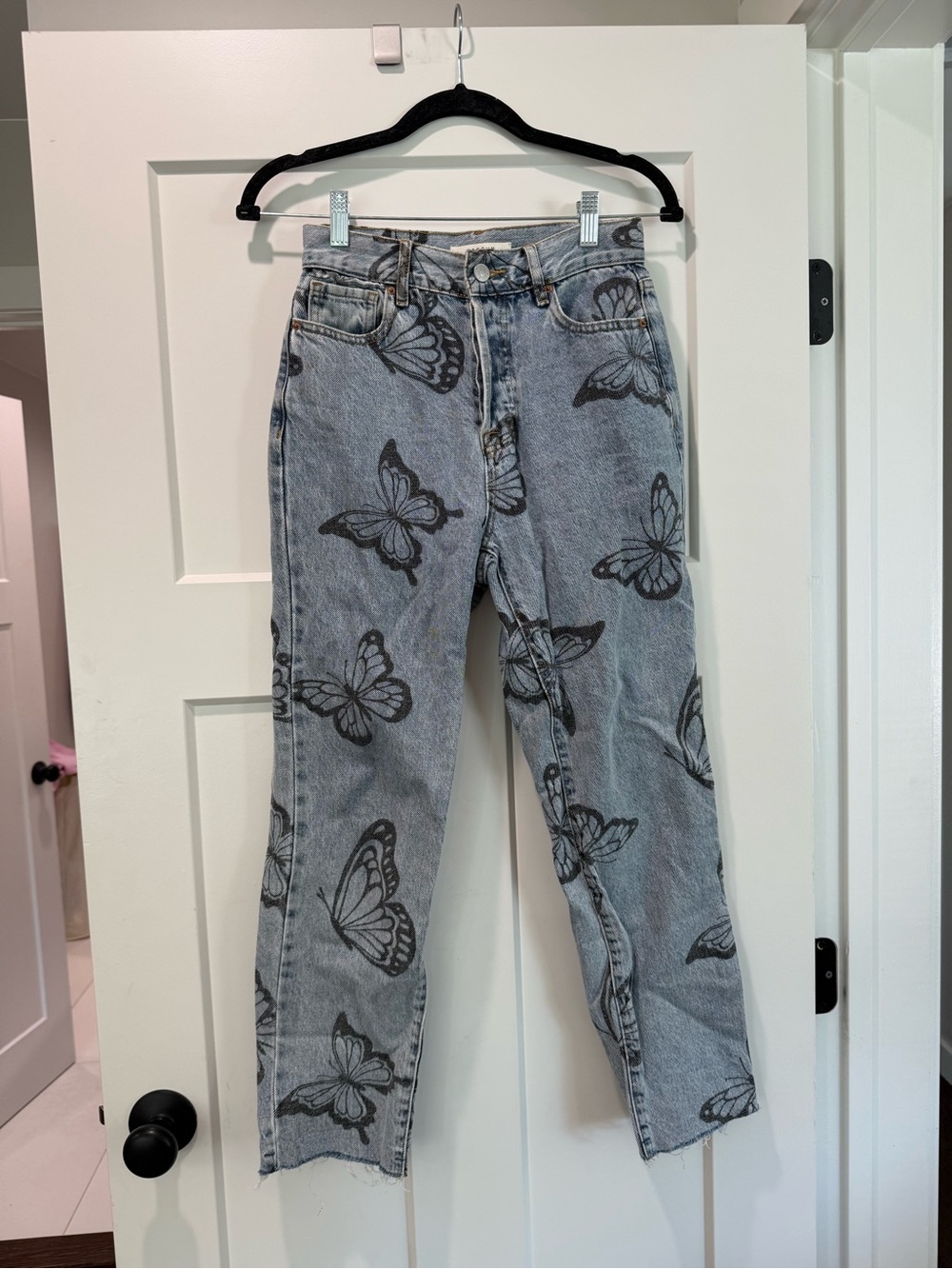 PacSun Gray Butterfly Print Straight Leg Jeans